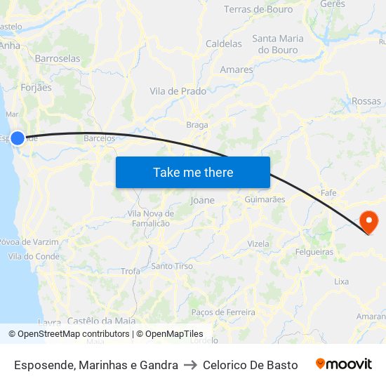 Esposende, Marinhas e Gandra to Celorico De Basto map