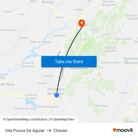 Vila Pouca De Aguiar to Chaves map