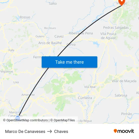 Marco De Canaveses to Chaves map