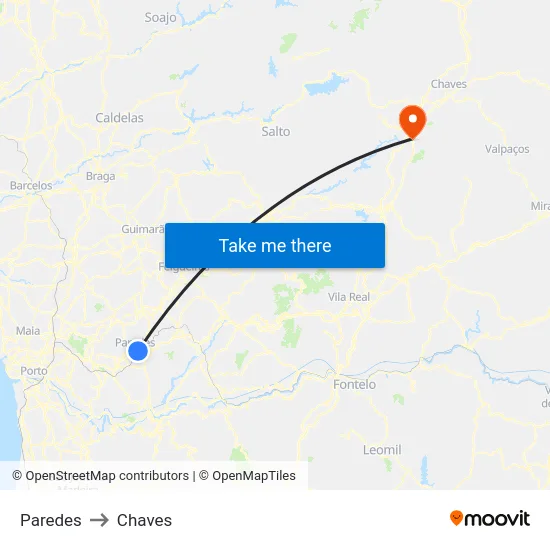 Paredes to Chaves map