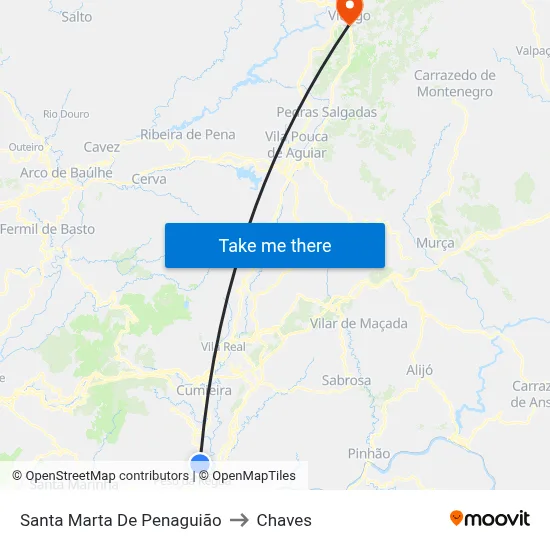 Santa Marta De Penaguião to Chaves map
