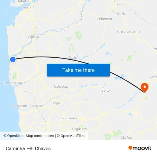 Caminha to Chaves map