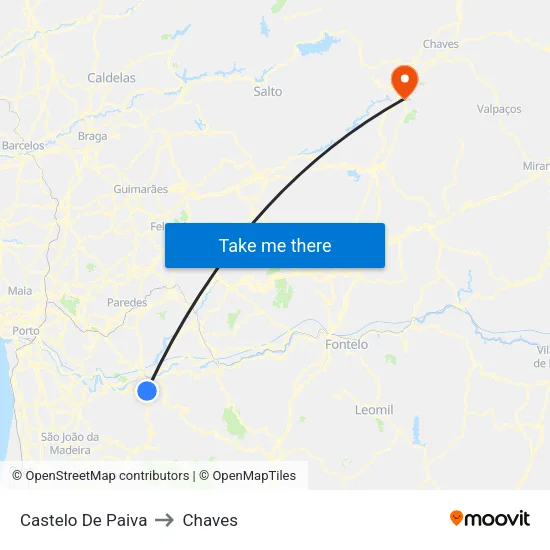 Castelo De Paiva to Chaves map