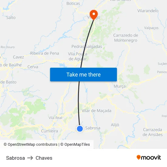 Sabrosa to Chaves map