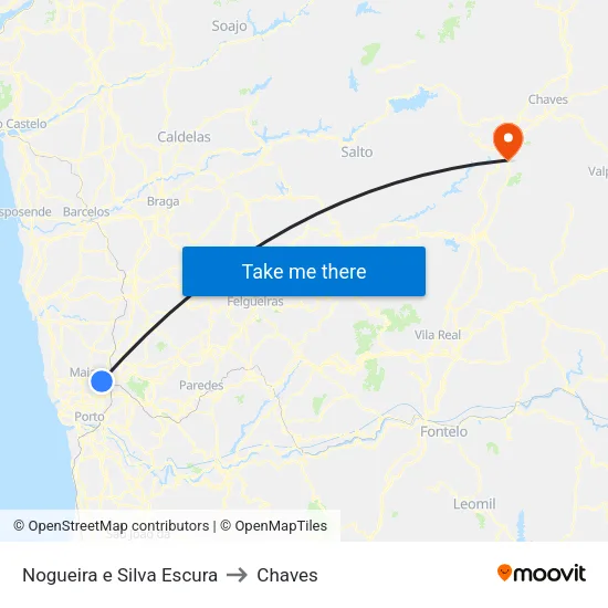 Nogueira e Silva Escura to Chaves map