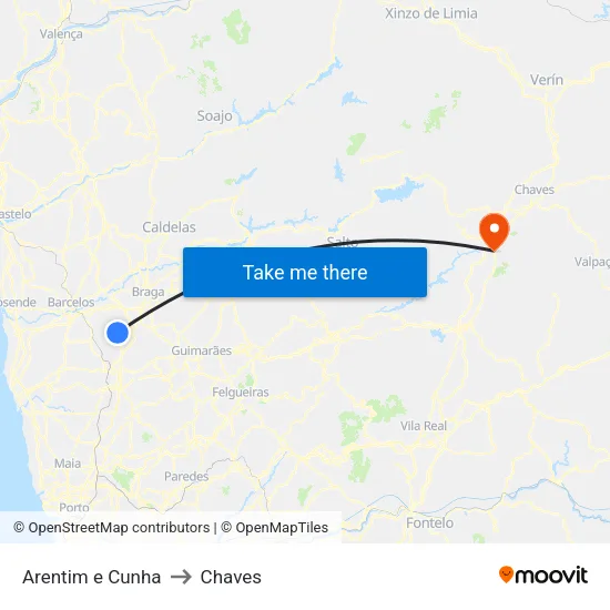 Arentim e Cunha to Chaves map