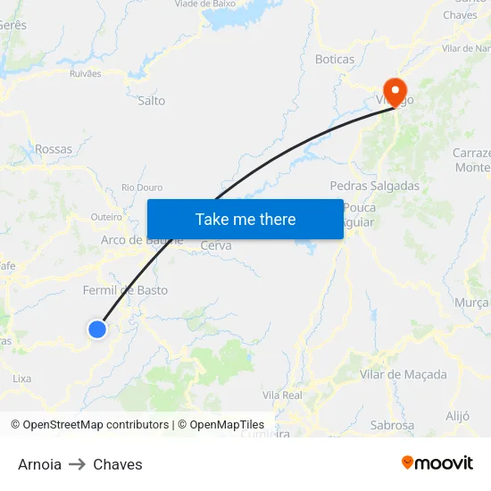 Arnoia to Chaves map