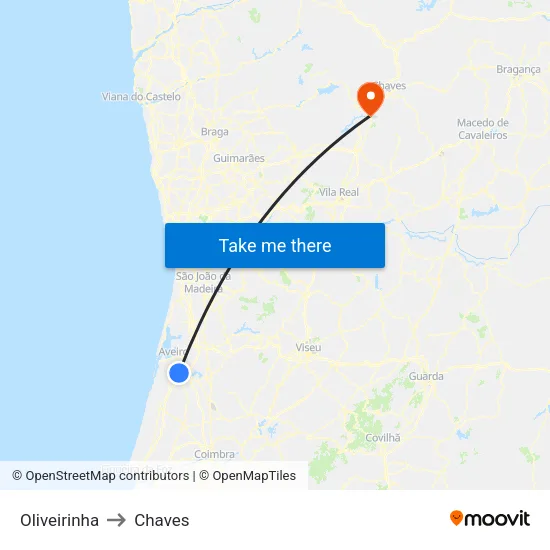 Oliveirinha to Chaves map