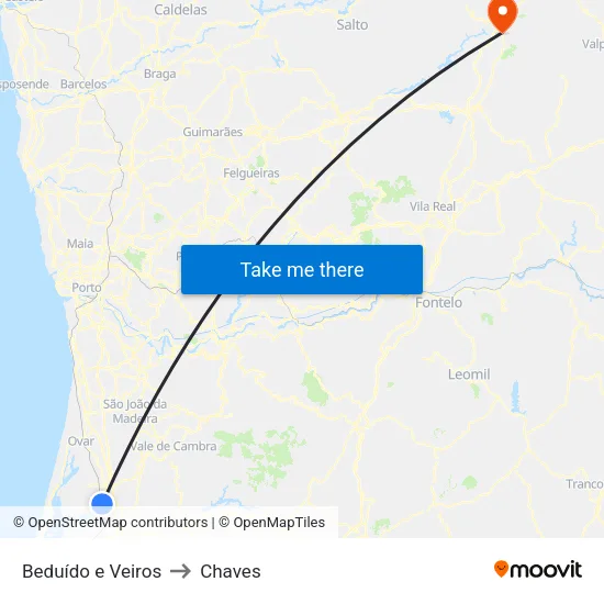 Beduído e Veiros to Chaves map