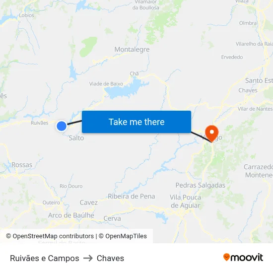 Ruivães e Campos to Chaves map
