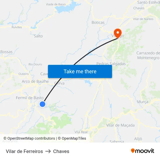 Vilar de Ferreiros to Chaves map