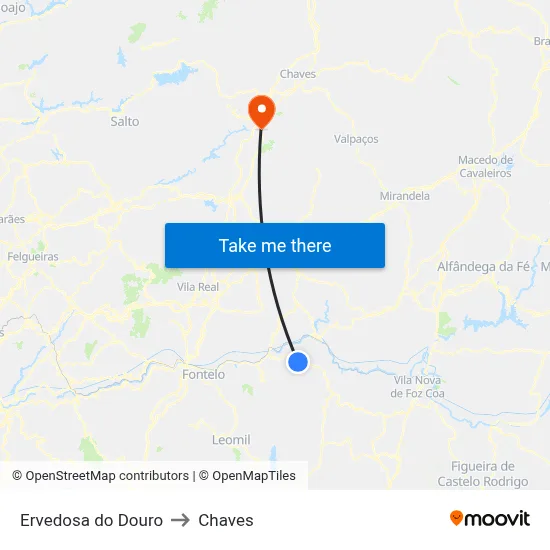 Ervedosa do Douro to Chaves map