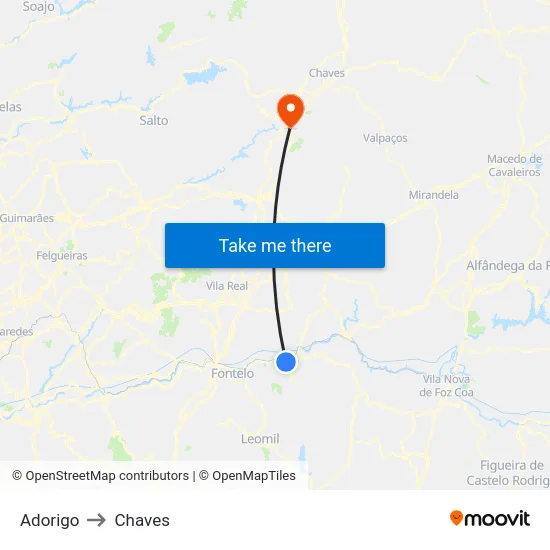 Adorigo to Chaves map