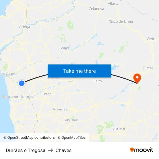 Durrães e Tregosa to Chaves map