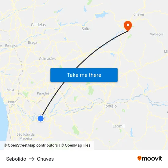 Sebolido to Chaves map