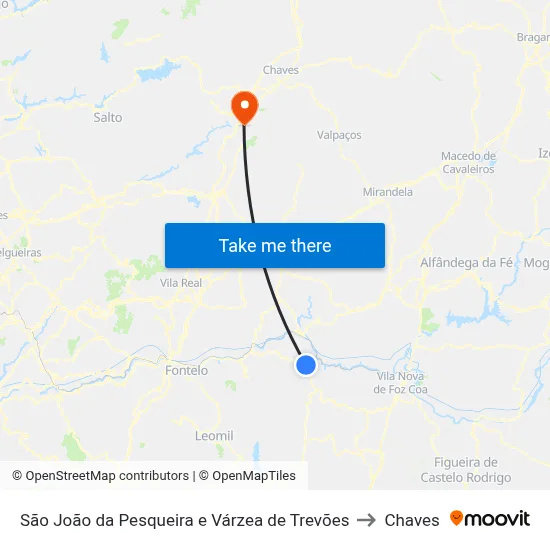 São João da Pesqueira e Várzea de Trevões to Chaves map