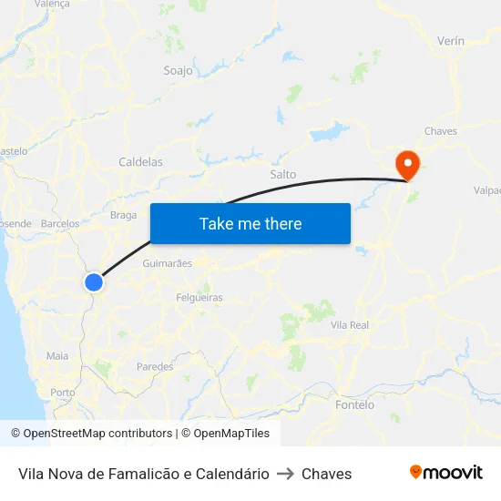 Vila Nova de Famalicão e Calendário to Chaves map