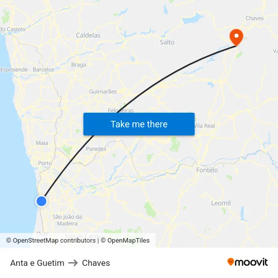 Anta e Guetim to Chaves map