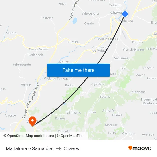 Madalena e Samaiões to Chaves map
