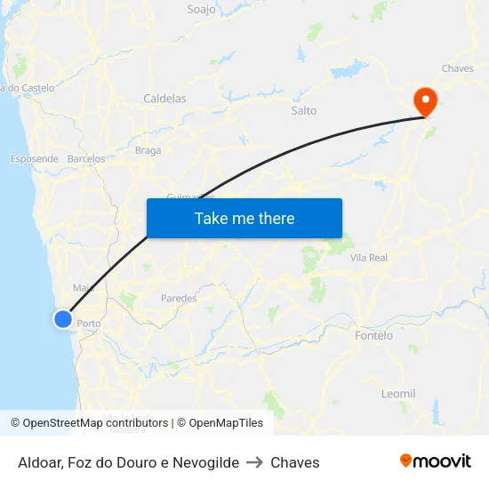 Aldoar, Foz do Douro e Nevogilde to Chaves map