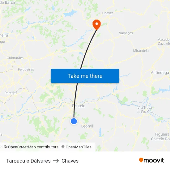 Tarouca e Dálvares to Chaves map