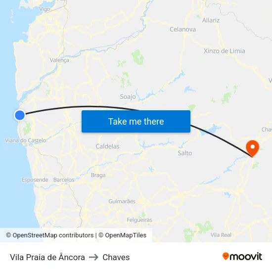 Vila Praia de Âncora to Chaves map