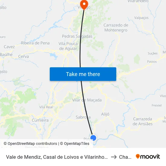 Vale de Mendiz, Casal de Loivos e Vilarinho de Cotas to Chaves map