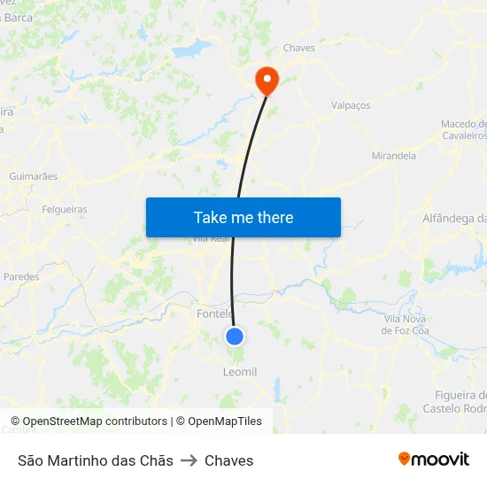 São Martinho das Chãs to Chaves map