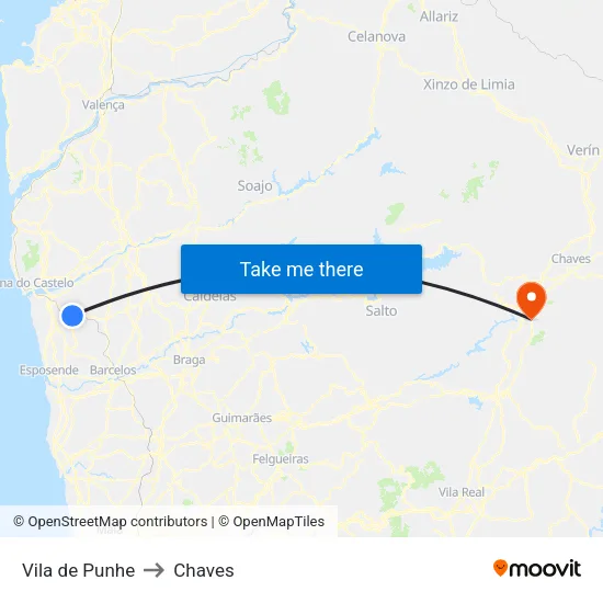 Vila de Punhe to Chaves map