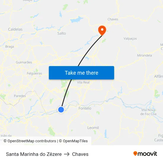 Santa Marinha do Zêzere to Chaves map