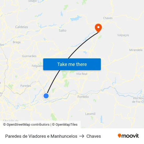 Paredes de Viadores e Manhuncelos to Chaves map