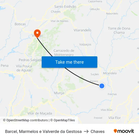 Barcel, Marmelos e Valverde da Gestosa to Chaves map