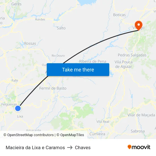 Macieira da Lixa e Caramos to Chaves map