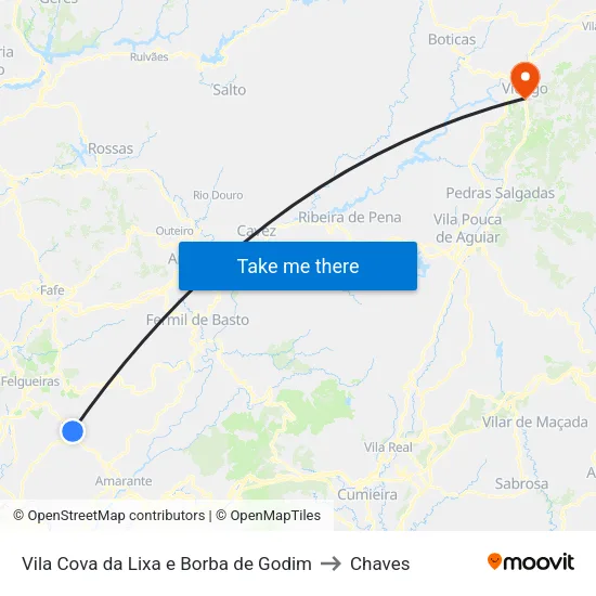 Vila Cova da Lixa e Borba de Godim to Chaves map