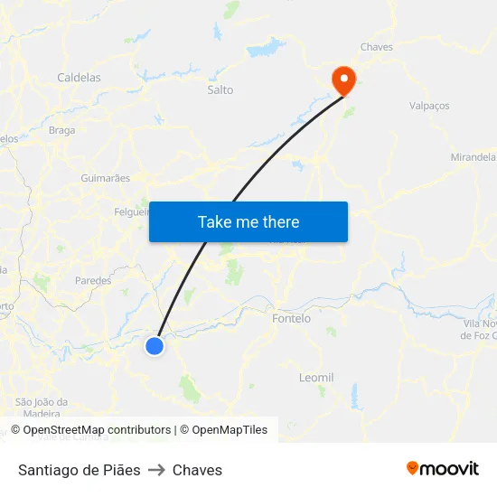 Santiago de Piães to Chaves map