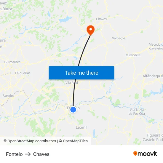 Fontelo to Chaves map