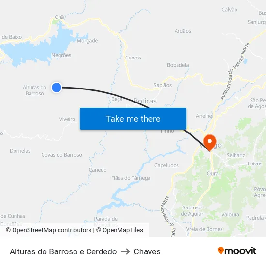 Alturas do Barroso e Cerdedo to Chaves map