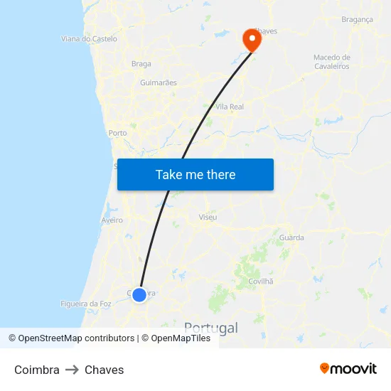 Coimbra to Chaves map