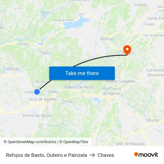 Refojos de Basto, Outeiro e Painzela to Chaves map