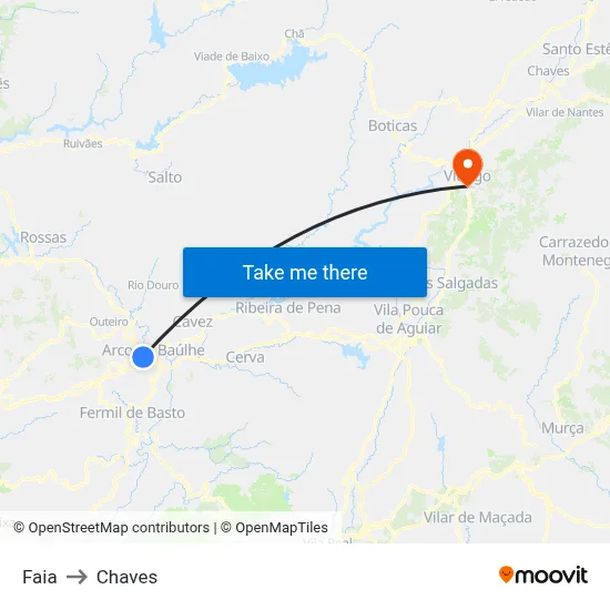 Faia to Chaves map