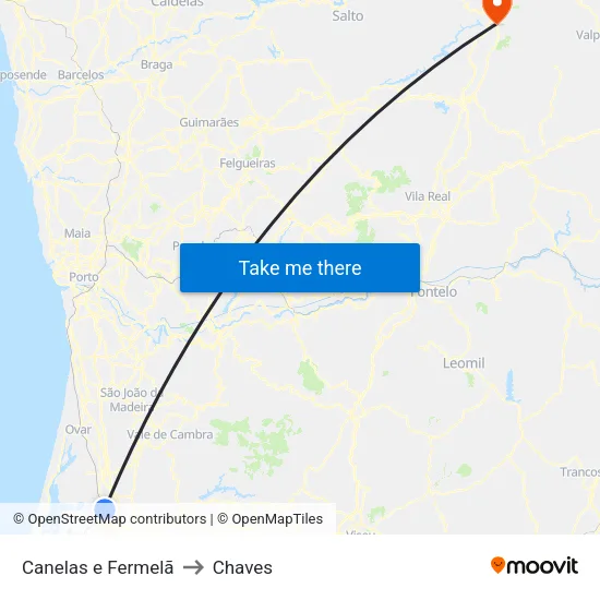 Canelas e Fermelã to Chaves map