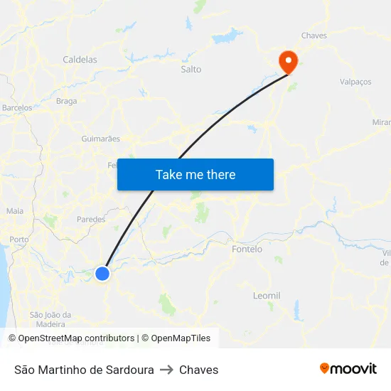 São Martinho de Sardoura to Chaves map