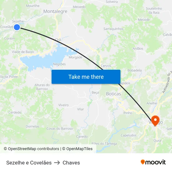 Sezelhe e Covelães to Chaves map