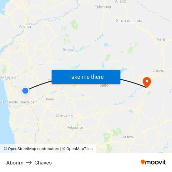 Aborim to Chaves map
