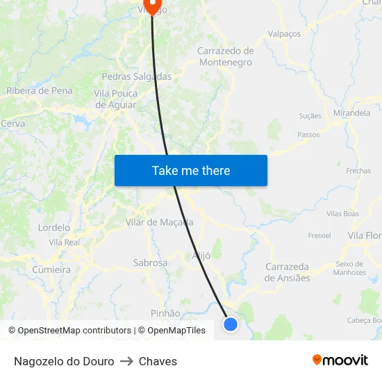Nagozelo do Douro to Chaves map