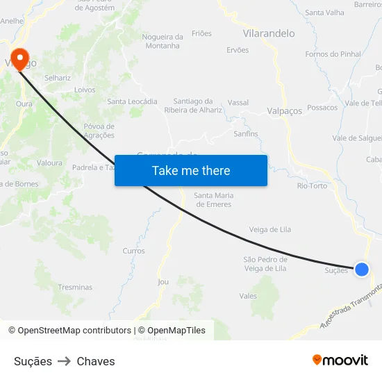 Suçães to Chaves map