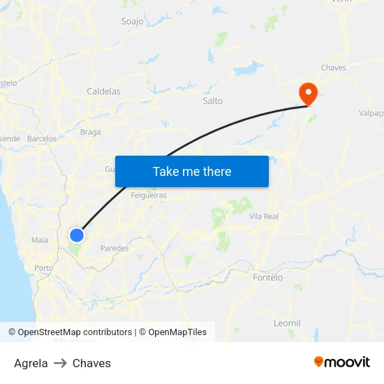 Agrela to Chaves map