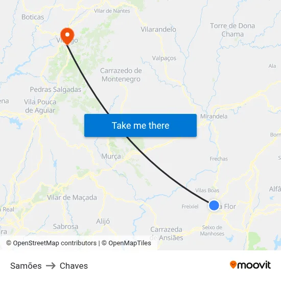 Samões to Chaves map