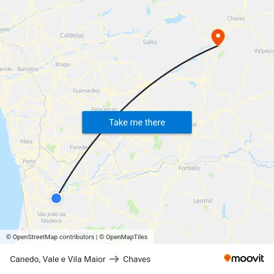 Canedo, Vale e Vila Maior to Chaves map