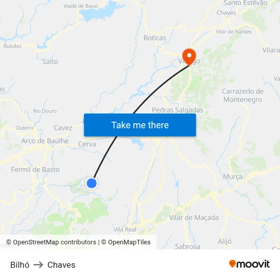 Bilhó to Chaves map
